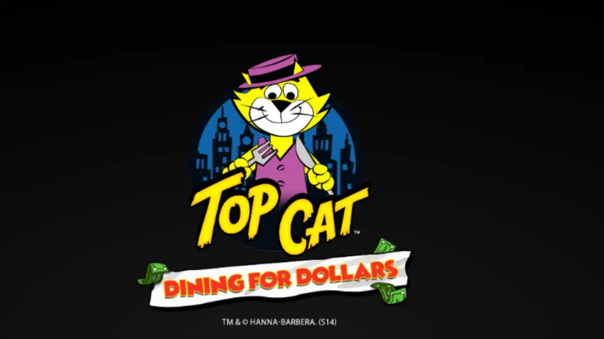 Tampilan visual slot Top Cat Dining For Dollars dengan karakter kucing ikonik di restoran diner.